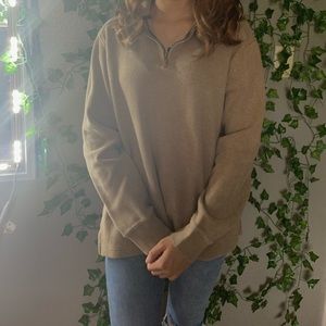 light brown/tan half zip crew neck sweater